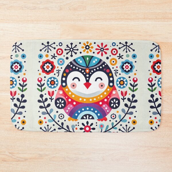 Item preview, Scandinavian Folk Art Rainbow Animals - Cute Colourful Penguin by heidiannemorris designed and sold by FOLK ART FUSION by heidiannemorris.