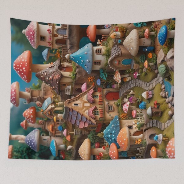 Item preview, Whimsical mushroom village designed and sold by fashionprintPRO.