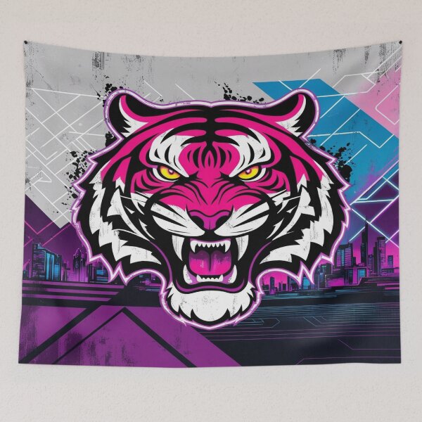 Artikelvorschau, Neon Cyber Tiger – Futuristisches Großstadtdschungelgebrüll entworfen und verkauft von DripVada.