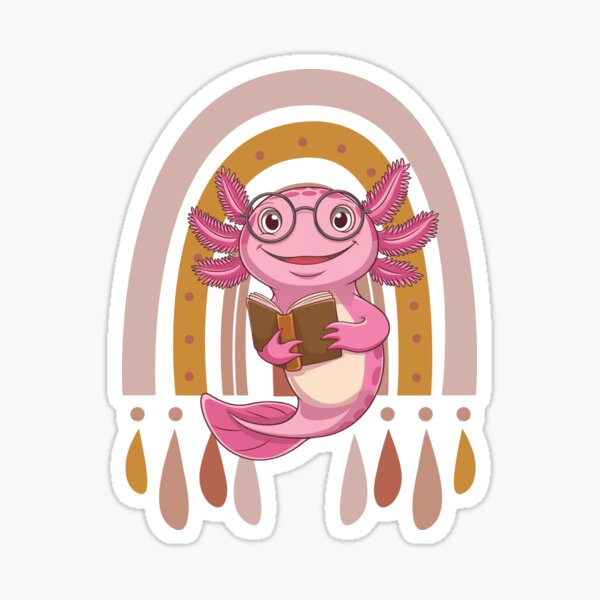 Vista previa del artículo con la obra «Axolotl rosa con gafas leyendo un libro, Amante de los libros, Amor por los libros, Lectura de libros», diseñado y vendido por KolorellaS.