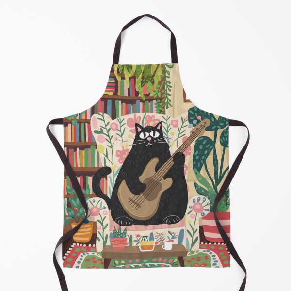 Item preview, Bass Master! A cute black kitten in a is chilling in an armchair playing bass guitar. designed and sold by SaraSumi.