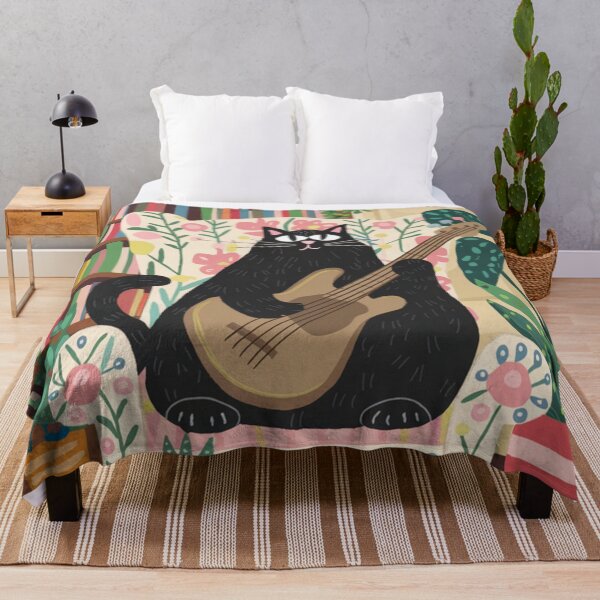 Item preview, Bass Master! A cute black kitten in a is chilling in an armchair playing bass guitar. designed and sold by SaraSumi.