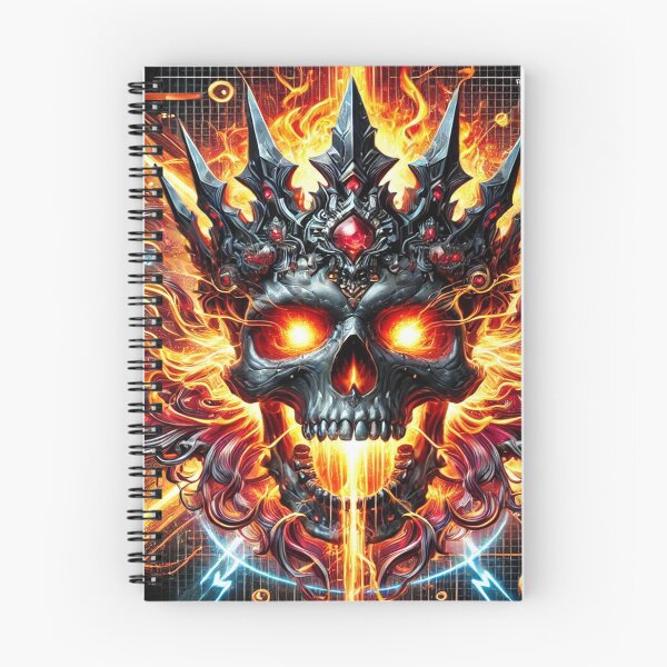 Item preview, Skull King Inferno – Fiery Metal Crown Digital Art | Cyberpunk Hellfire Skull designed and sold by DripVada.