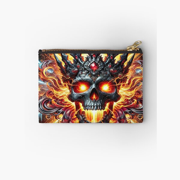 Aperçu de l'œuvre Skull King Inferno – Couronne en métal ardent Art numérique | Crâne de feu infernal cyberpunk créée et vendue par DripVada.