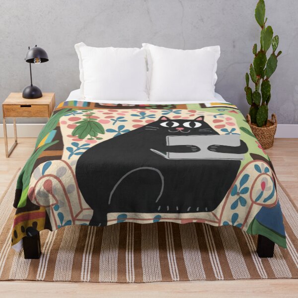 Item preview, Let's watch videos of funny cats! A cute black kitten in a is chilling in an armchair with her favorite laptop. designed and sold by SaraSumi.