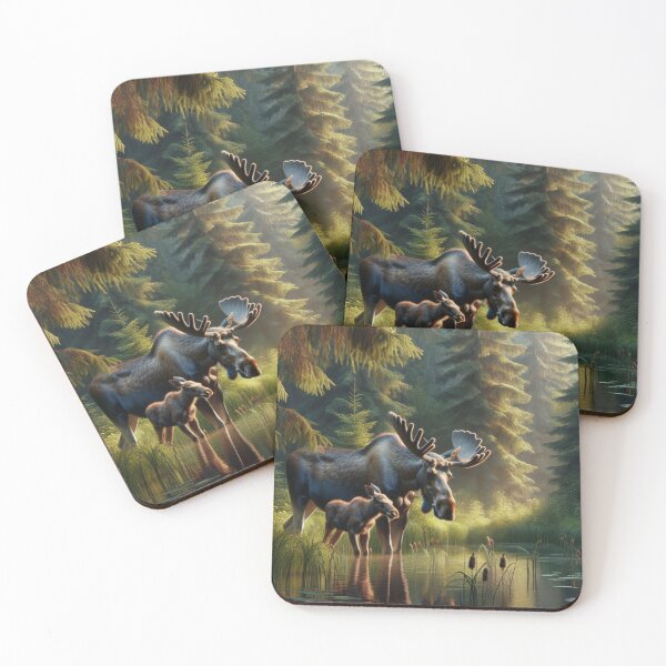 Item preview, Serene Wilderness: A Moose and Calf by the Water designed and sold by mustardseed-410.