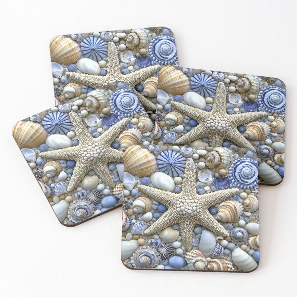 Item preview, Seashells and stafish in blue designed and sold by MKDigitalPrints.