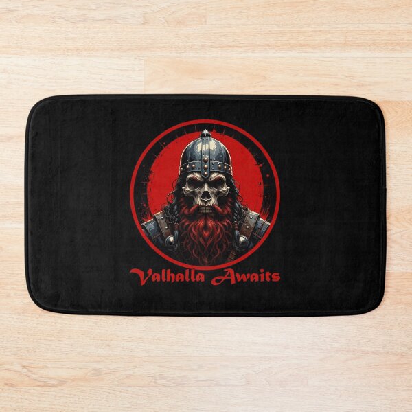 Item preview, Valhalla Awaits, Valhalla, until Valhalla, viking warrior, vikings, red viking design, red and black vikings, viking skull, viking skull warrior designed and sold by SavageLegion.