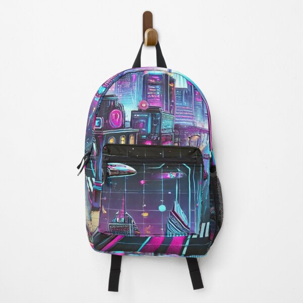 Item preview, "Paisaje urbano de neón ciberpunk: obra de arte futurista de ciencia ficción y synthwave" designed and sold by DripVada.