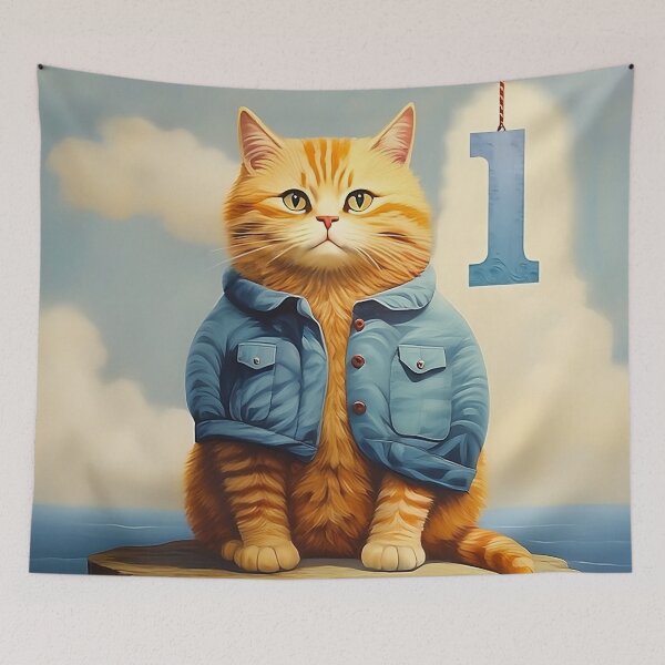 Item preview, Number One with Cat | Numerals | Cat Illustration | Cat Art designed and sold by UnhingedBird.