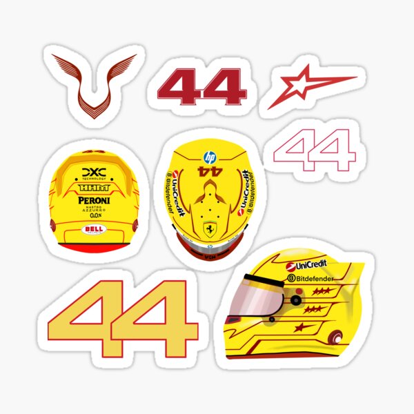 Vista previa del artículo con la obra «Paquete de pegatinas para casco Ferrari de Lewis Hamilton 2025», diseñado y vendido por Pink Polar F1.