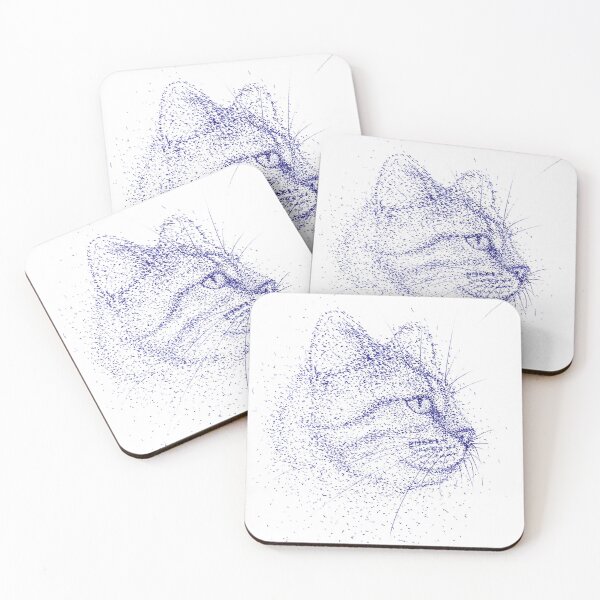 Item preview, Cat with dots Drawing – Abstract Feline Portrait in Blue Ink designed and sold by DipakSonarArt.