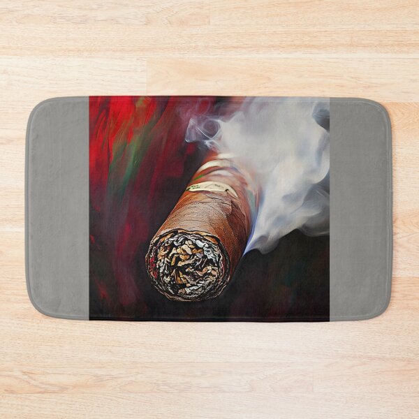 Item preview, Smoky Cigar Emitting Swirling Smoke Against Vibrant Red and Dark Background with Detailed Wrapping designed and sold by OlfactoART Studio.