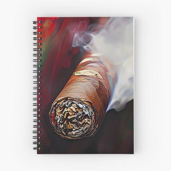 Item preview, Smoky Cigar Emitting Swirling Smoke Against Vibrant Red and Dark Background with Detailed Wrapping designed and sold by OlfactoART Studio.