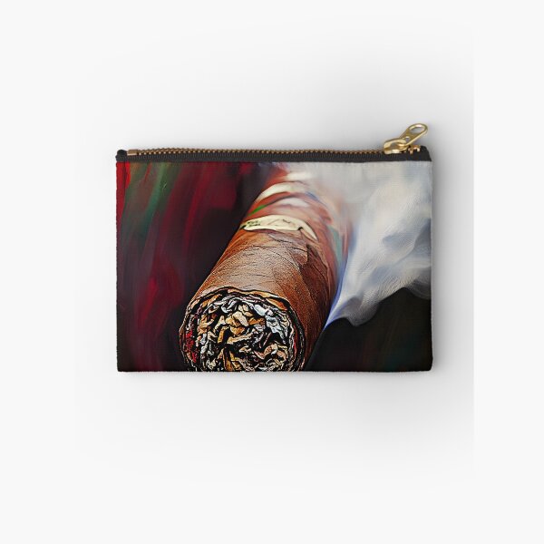 Item preview, Smoky Cigar Emitting Swirling Smoke Against Vibrant Red and Dark Background with Detailed Wrapping designed and sold by OlfactoART Studio.
