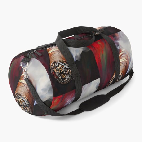 Item preview, Smoky Cigar Emitting Swirling Smoke Against Vibrant Red and Dark Background with Detailed Wrapping designed and sold by OlfactoART Studio.