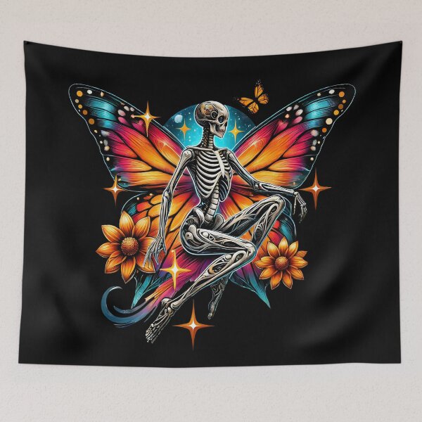 Item preview, Mystical Skeleton Butterfly Fairy | Cosmic Gothic Fantasy Artwork  designed and sold by DrawHandArt.