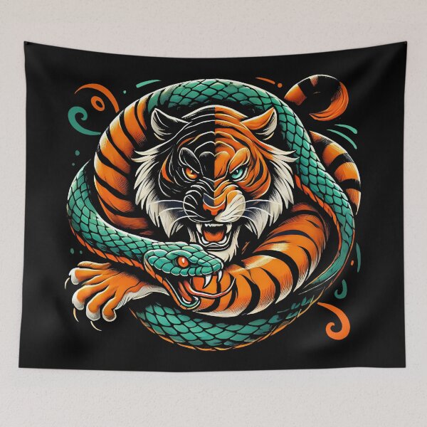 Item preview, Fierce Tiger and Snake Battle – Wild Jungle Predator Illustration Art designed and sold by DrawHandArt.