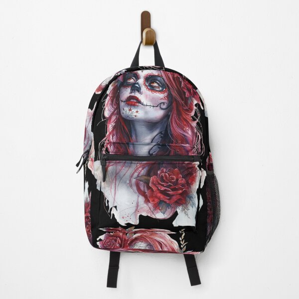 Item preview, Dia de los Muertos Woman with Roses and Face Paint Sugar Skull Lady with Red Rose Crown designed and sold by Anastasiia Yurevych.