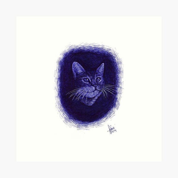 Artikel-Vorschau von Tuschekunst - Katzenzeichnung, Federzeichnung einer Katze, designt und verkauft von DipakSonarArt.