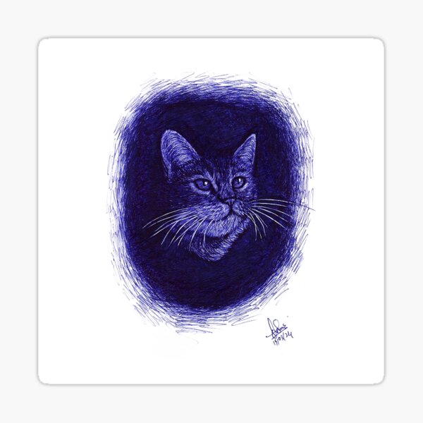 Artikel-Vorschau von Tuschekunst - Katzenzeichnung, Federzeichnung einer Katze, designt und verkauft von DipakSonarArt.