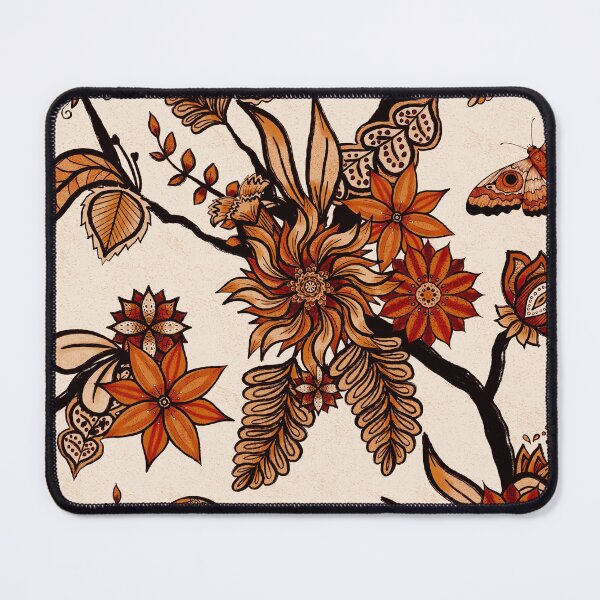 Item preview, Burnt Umber Brown Textured Trailing Indian Floral Pattern with Moths designed and sold by Valerie Englehart.
