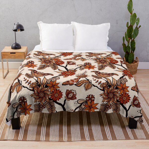Item preview, Burnt Umber Brown Textured Trailing Indian Floral Pattern with Moths designed and sold by Valerie Englehart.
