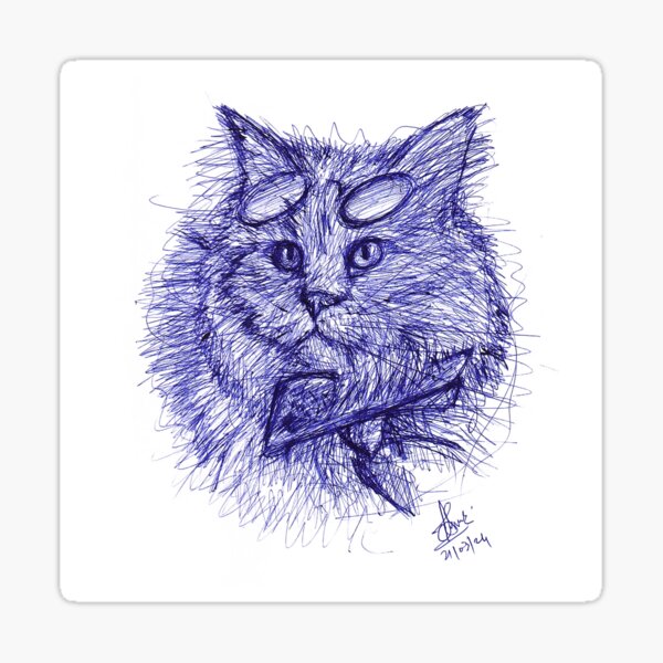 Artikel-Vorschau von Coole Katzen-Tintenkunst - Katzenzeichnung, Federzeichnung einer Katze, designt und verkauft von DipakSonarArt.