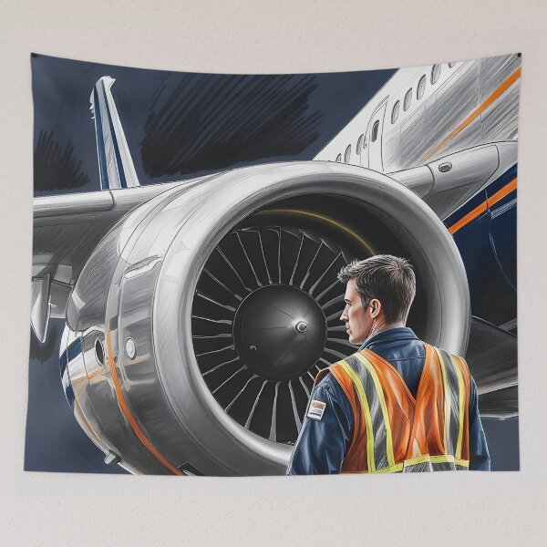 Item preview, Aviation Mechanic Sketch – Jet Engine Inspection designed and sold by EMairplanes.