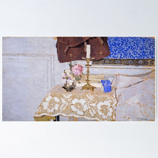 Item preview, Édouard Vuillard Still Life Painting - Floral Arrangement with Candle on Decorative Tablecloth - French Post-Impressionist Art designed and sold by ShopyWall.