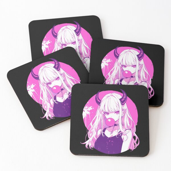 Item preview, Cute anime demon girl chewing pink bubble gum designed and sold by Nightarcade.