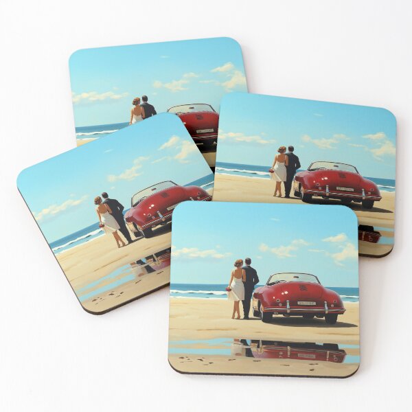 Item preview, Vintage Porsche 356 Speedster with coupe at the beach illustration designed and sold by blackdogshop.