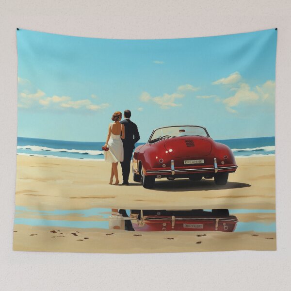 Item preview, Vintage Porsche 356 Speedster with coupe at the beach illustration designed and sold by blackdogshop.