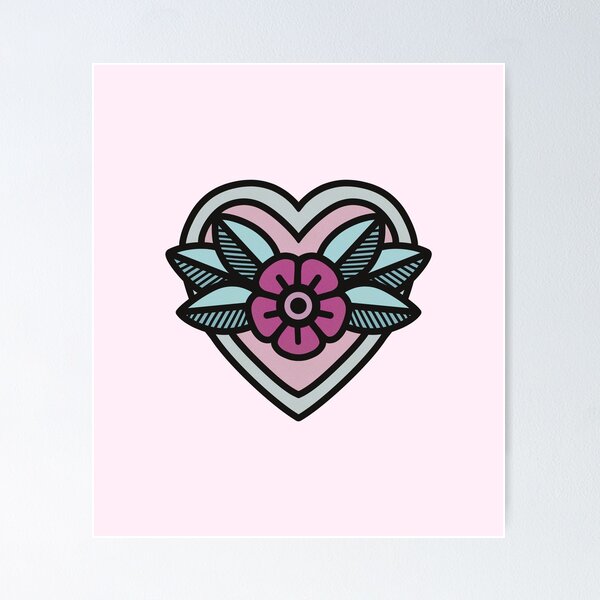 Item preview, Bubblegum Americana Tattoo Flower Heart designed and sold by Skull Fern.