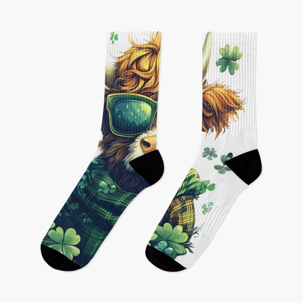 Item preview, Highland Cute Highland Cow in Sunglasses with Shamrocks - St. Patrick's Day Sticker Art T-Shirt designed and sold by AnnDesignStudio.