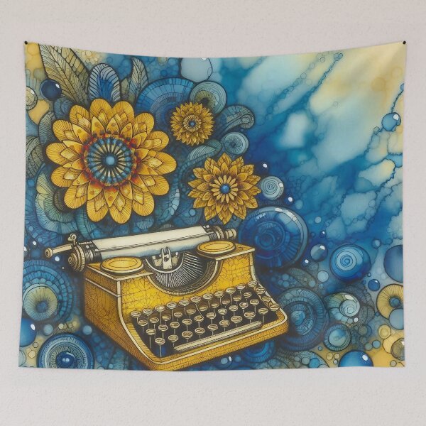 Item preview, Retro Vintage Floral Yellow Typewriter  designed and sold by GraphicsClub.