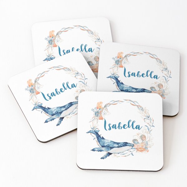 Item preview, Isabella Name Tag, Blue Whale Underwater Floral Wreath designed and sold by DesignbyBFD.