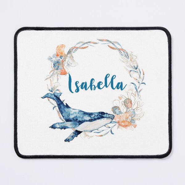 Item preview, Isabella Name Tag, Blue Whale Underwater Floral Wreath designed and sold by DesignbyBFD.