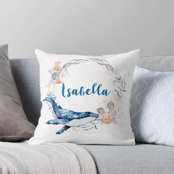 Item preview, Isabella Name Tag, Blue Whale Underwater Floral Wreath designed and sold by DesignbyBFD.