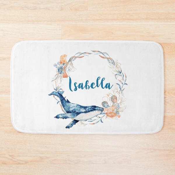 Item preview, Isabella Name Tag, Blue Whale Underwater Floral Wreath designed and sold by DesignbyBFD.