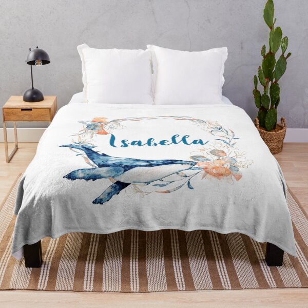 Item preview, Isabella Name Tag, Blue Whale Underwater Floral Wreath designed and sold by DesignbyBFD.