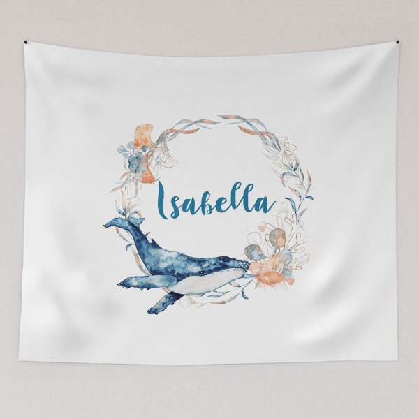 Item preview, Isabella Name Tag, Blue Whale Underwater Floral Wreath designed and sold by DesignbyBFD.