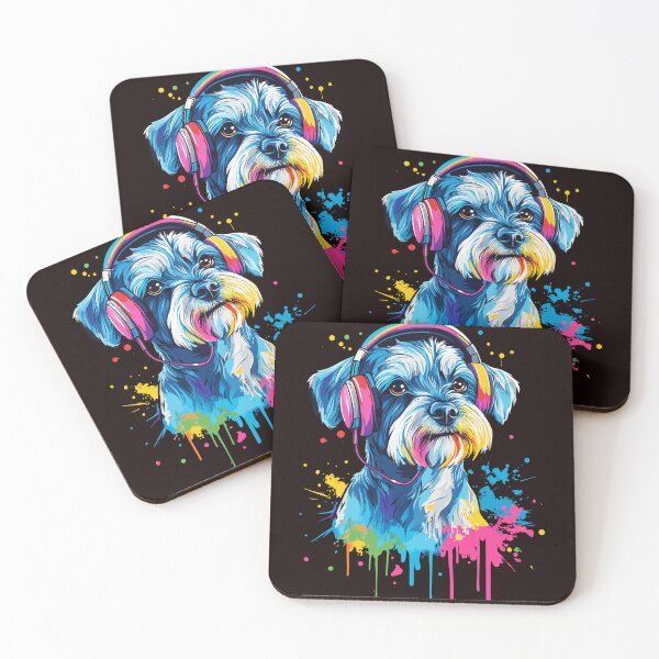 Item preview, Funny Mini Schnauzer Pop Art Wearing Headphones Design designed and sold by adsman68.