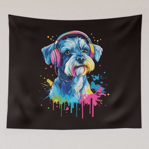 Item preview, Funny Mini Schnauzer Pop Art Wearing Headphones Design designed and sold by adsman68.