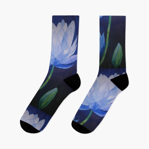 Item preview, Blue lotus waterlily watercolour flower painting  designed and sold by esvb.