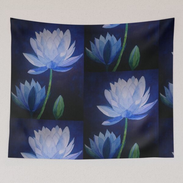 Item preview, Blue lotus waterlily watercolour flower painting  designed and sold by esvb.