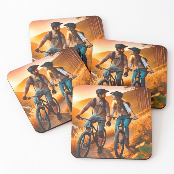 Item preview, Couple on a Beautiful Sunset Mountain Bike Ride  designed and sold by GrizzlyCollective.