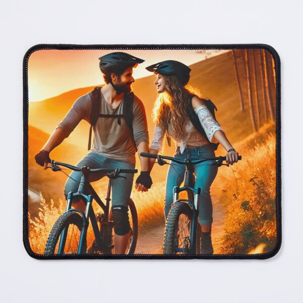 Item preview, Couple on a Beautiful Sunset Mountain Bike Ride  designed and sold by GrizzlyCollective.