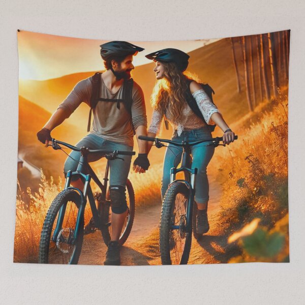 Item preview, Couple on a Beautiful Sunset Mountain Bike Ride  designed and sold by GrizzlyCollective.