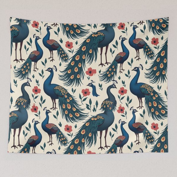 Item preview, Exquisite Peacock & Floral Pattern – Vintage Duvet Covers, Curtains designed and sold by CelestialAllure.